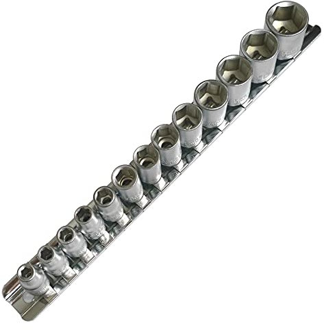 13PC 1/4 Shallow CRV Sockets Chrome Vanadium on Rail SS093 by Toolzone