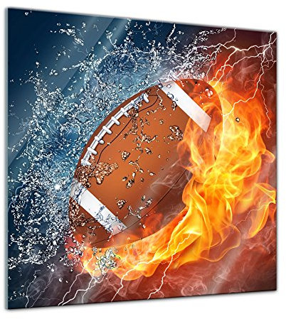 Bilderdepot24 Glasbild - Football - Feuer und EIS - 30x30 cm - Deko Glas - Wandbild aus Glas - Bild auf Glas - Moderne Glasbilder - Glasfoto - Echtglas - kein Acryl - Handmade