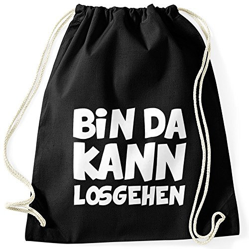 MoonWorks Lustiger Turnbeutel mit Spruch Bin da kann losgehen schwarz unisize