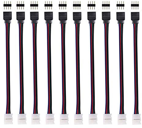 iCreating 10 Stück LED 5050 RGB-Streifen-Lichtverbinder, 4-poliger Leiter, 10 mm breiter Streifen zu Controller, Jumper, lötfreier Klemm-Pigtail-Adapter für 5050 Farbwechsel, flexible LED-Lichtleiste