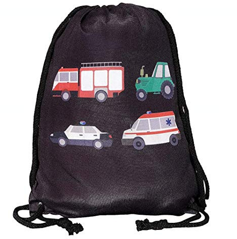 HECKBO Gimnasio Infantil - impreso por ambos lados con 4 brigadas de bomberos, tractor, ambulancia y policía - gymsack, mochila, bolsa de juegos, bolsa de deportes, bolsa de zapatos, bolsa para niños