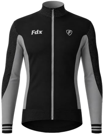 FDX Men’s Thermodream Winter Cycling Jersey Long Sleeve, Water Resistant, Windproof, Thermal, Lightweight, Warm Super Roubaix Fabric, Cycle Top, Bicycle Riding Sports MTB Clothing