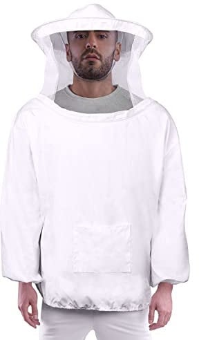 Flexzion Imkerjacke, Premium Imkeranzug Pullover Mantel Outfit mit schützender Schleierkittel Kapuze, für Anfänger & gewerbliche Imker, XL Weiß