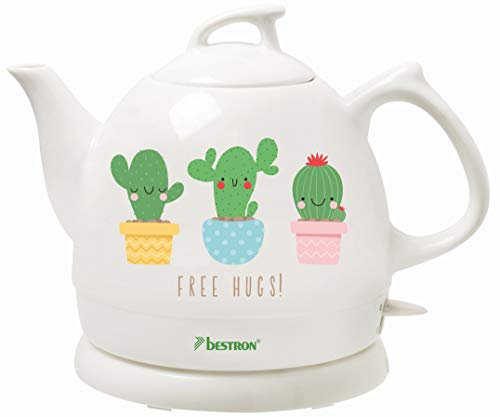 Bestron Wasserkocher im Retro Design, 0,8 Liter, Ca. 1800 Watt, Keramik, Aufdruck: Kaktus