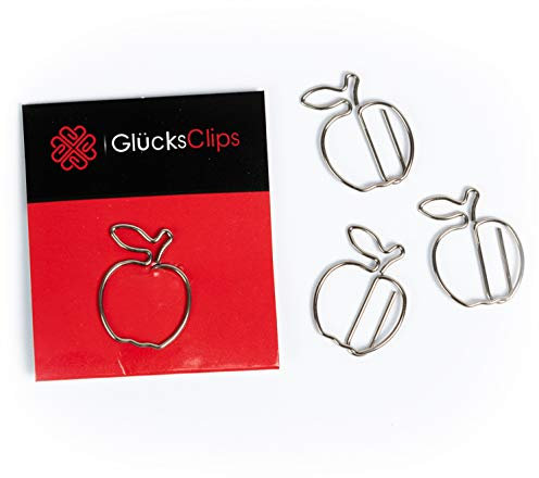 Büroklammern, 11x Büroklammer Motiv Apfel, als Deko oder Lesezeichen. Paperclip I Paper Clips, Briefklammer oder Bookmark, für Büro oder Zuhause, C040