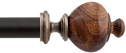 DECO WINDOW Gardinenstangen für Fenster, 45,7-111,8 cm, 2,5 cm, strapazierfähig, ausziehbar, Metall, verstellbare Gardinenstange mit dekorativen Holztrophäen-Endstücken für Wohnzimmer, Schlafzimmer