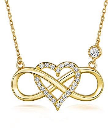 BlingGem Damen Ketten Unendlichkeit Herz Gelbgold vergoldet 925 Sterling Silber Zirkonia Herz Halskette Infinity Geschenk für Frauen