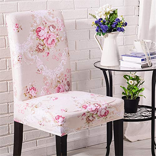 Stuhlhussen Stretch Beschützer Stuhlbezug Stuhlüberzug, Morbuy Elegant Blume Universal Elastische Spannbezug Hochzeit Weihnachten Bankett Hotel Dekor (4 Stück,Romantische Rose)
