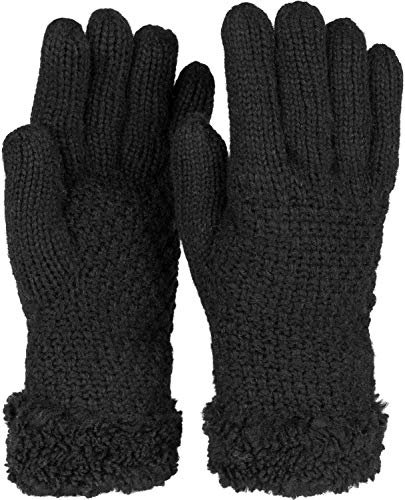 styleBREAKER Damen warme Winter Handschuhe mit Perlmuster und Fleece, Thermo Strickhandschuhe, Fingerhandschuhe 09010032, Farbe:Schwarz