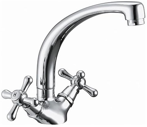 Schläfer 3460412 | Rubinetto Retrò con Due Manopole per Lavello Cucina, Bocca Girevole Alta, Gruppo Monoforo in Stile Antico, Finitura Cromo e Argento