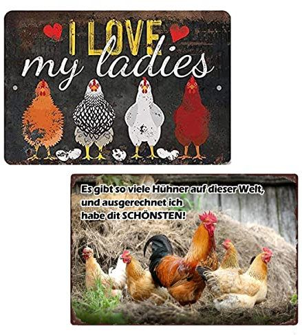 Lustiges Hühner-Schild für draußen I Love My Ladies Metallschild für drinnen und draußen, lustiges Hühnerfarm Dekor, Höhle Herren, personalisiertes Blechschild 20,3 x 30,5 cm