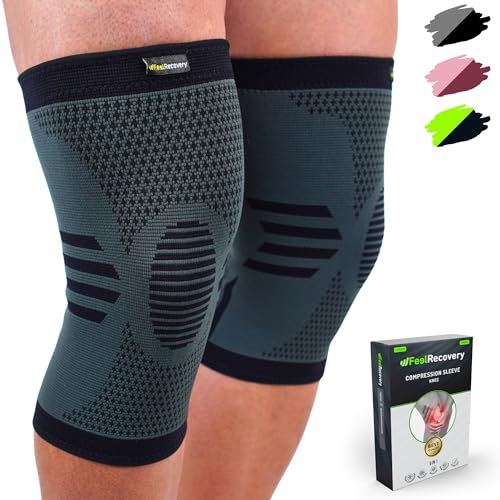 Feel Recovery 2 Ginocchiere Sportive per Uomo e Donne - Tutore per Ginocchio a Compressione - Fascia Elastica per Menisco e Legamenti per Corsa, Sport e Lavoro - Traspiranti e Antiscivolo (S, Nero)