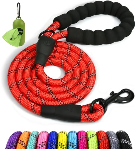 Taglory Rope Dog Lead with Soft Padded Handle, 1.2 m Reflective Lead and Multi-Colour for Medium Large Dogs, 1.2 cm, Red