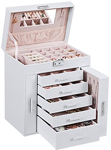 ANWBROAD Large Jewellery Box 6-Tier Organiser for Women's Jewellery - Drawer Storage Box for Necklaces, Rings, Earrings, Watches - White JJB008W