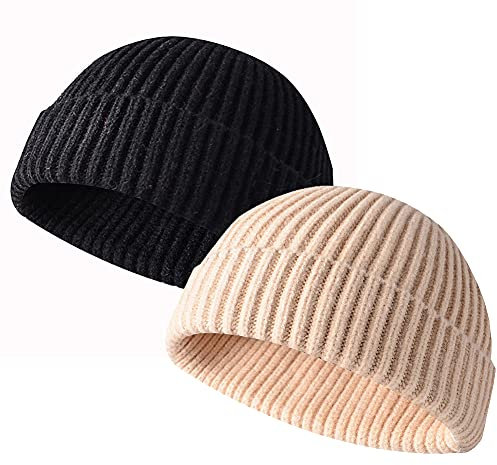 JFAN Unisex Retro Trawler Winter Beanie Hat Baseballkappe Streetstyle Trawler Beanie Watch Hut Rollup Edge Schädeldecke,Nero+Beige