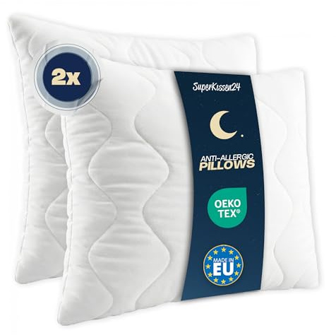 SuperKissen24. 2er Set Kopfkissen aus Mikrofaser 50x50 cm mit Polyester Kissenfüllung - waschbares Innenkissen geeignet für Allergiker - Couchkissen, Sofakissen, Dekokissen - Good Sleep Weiß