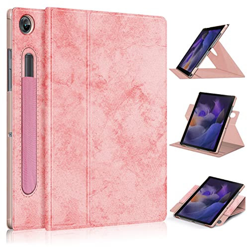 Xuanbeier Funda Giratoria Compatible con Samsung Galaxy Tab A8 10,5 SM-X200 X205 Tableta 2021 Carcasa con Portalápices y Auto-Sueño/Estela,Rosa