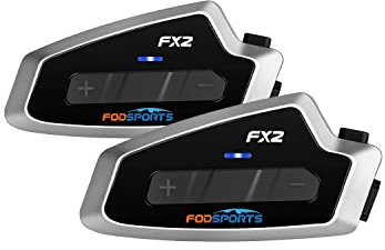 Fodsports FX2 Motorcycle Bluetooth Headset, Motorbike Intercom for 2 Rider, Bluetooth Helmet Communication System with FM Radio, Handsfree, Voice Dial, Stereo Music, Sharing Music, Waterproof