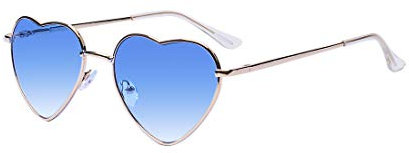 Kelens Herz Sonnenbrille Herren Polarisierte Metallrahmen,Damen Festival Zubehör Sonnenbrille Herz, Uv Schutz Brille Herzform FüR Festival, Party (Gradient Blue Lens)