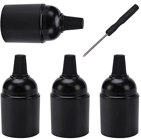 VooGenzek 4 Stück E27 Glühbirnenhalter, Bakelit Fassung E27, Schwarze Vintage Solid Lampenfassung, mit Schraubendreher, für DIY-Anhängerfassung