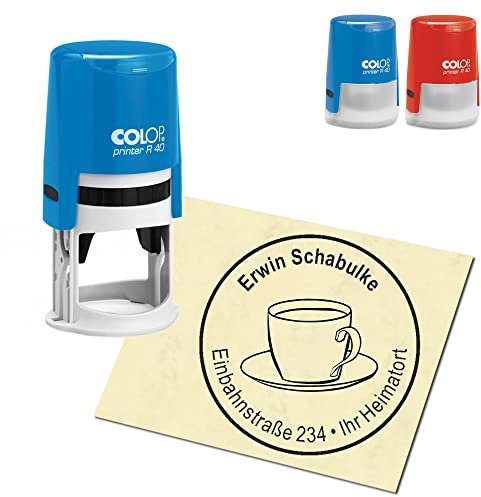 Stamp Address Stamp Personalised Coffee Cup Round Diameter 40 mm Automatic Stamp as Company Stamp Name Stamp Office Stamp
