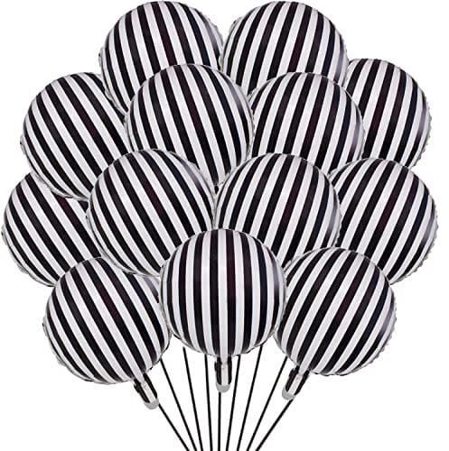 20 Stück schwarz und weiß gestreifte Luftballons Folienballons Aluminium Helium Ballons für Geburtstagsparty Runde Ballons Babyparty Zeremonien Urlaub Party Dekoration