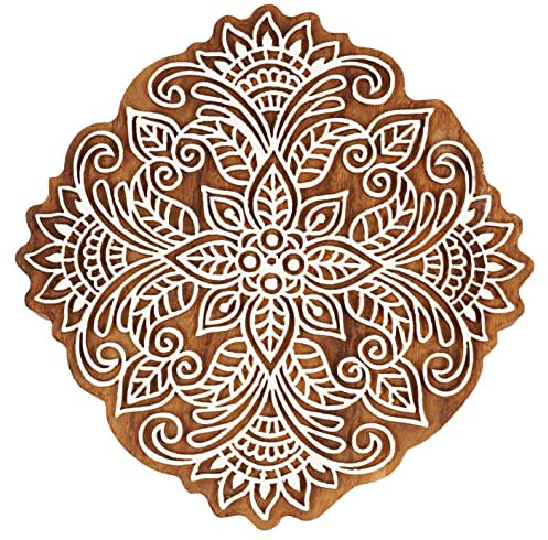 IBA Indianbeautifulart Textildruck Block Floral Mandala Motiv Handgeschnitzt Holzstempel Holzblock Druck Textilstempel fur Stoff/Topferblocke - 12,7 cm