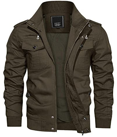 KEFITEVD Blouson d’aviateur, à col montant, convient aux hommes, léger et coupe-vent, pour mi-saison, automne et hiver, en coton, style militaire/bomber/cargo, café, XXXL