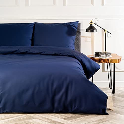 VelvetHome Deluxe Bettwäsche 155x220 Baumwolle Bettbezug 155x220 cm mit Kissenbezug 80x80 cm Hohe Qualität Bettwäsche-Set mit Reißverschluss 100% Baumwolle Made in EU Marineblau 155 x 220
