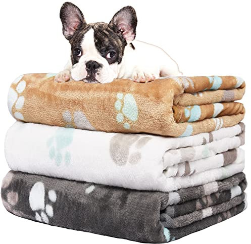 Hundedecke Sofa, waschbar Decke Für Sofa, Hundedecke Flauschig, Fleecedecke Hunde, 3 Pack Weiche Warme Haustier Decken, Mit niedlichem Knochen-Druck,Für eine Vielzahl von Haustieren,50 * 60CM
