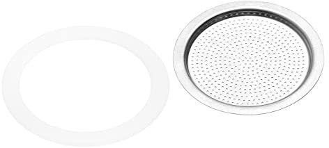sourcing map 3pcs Silicone Gasket 62x80.5mm and 1pcs Stainless Steel Filter Screen 74x62mm for 9-Cup Mocha Coffee Pot
