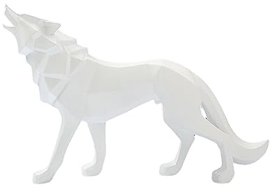 BOKIOESDE Abstrait Loup Statue Ornement Miniature Conception Spéciale Animal Sculpture Décoration Salon Bureau Anniversaire De Noël, Blanc, Chien Loup Regarde Le Ciel
