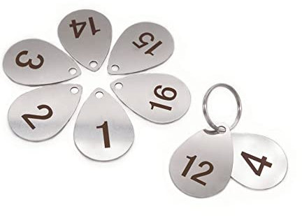 NanTun 304 Edelstahl Tropfenform Schlüsselanhänger mit Ring, 10 Stück, Laser-Zahlen-ID-Tags, Schlüsselanhänger, nummerierte Schlüsselringe – 1 bis 10