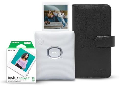 Instax Square Link Ensemble de démarrage pour imprimante Smartphone – Blanc cendré avec Album et Film Instax Square (10 Poses)