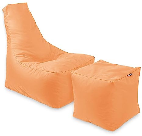 BuBiBag Calm Sitzsack mit Hocker - Gaming Sitzsack für Kinder & Erwachsene - Bean Bag auch für Outdoor Nutzung geeignet - Sitzpouf & Griff (Orange)