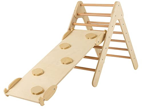 Maxmass Children Climbing Ladder with Ramp, Wooden Kids Climber, Toddler Climbing Frame for Indoor & Outdoor (Natural)