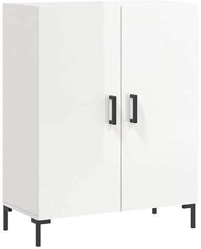 vidaXL Sideboard, Kommode mit viel Stauraum, Highboard Wohnzimmerschrank mit Türen Metallfüßen, Schrank Anrichte Beistellschrank, Hochglanz-Weiß Holzwerkstoff