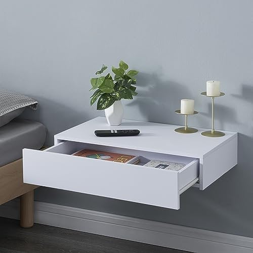 [en.casa] Wandregal Kärsämäki mit Schublade Hängeregal Weiß 60 x 35 x 12 cm Wandboard