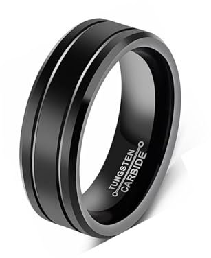 MAGIIE 8mm TITANIUM Ringe für Herren Keltische Drachen Ringe Eheringe Herren Schwarz Cubic Zirkonia Ring Partnerringe Freundschaftsringe,Größe 60 bis 70… (Schwarz zwei Linien, 60)