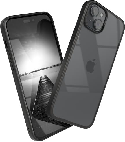 EAZY CASE Clear Hybrid Bumper Hülle kompatibel mit iPhone 15 Plus, Handyhülle mit Ultra Aufprallschutz, Stoßfest und Kratzfest, dünne Schutzhülle mit Kameraschutz, Handy Case, Schwarz