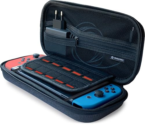 Oniverse Custodia Protettiva per Nintendo Switch, Switch OLED, Switch Lite, Antiurto, con Impugnatura, Interno in Velluto Antigraffio, Scomparto per Accessori. Custodia da Trasporto Grigia