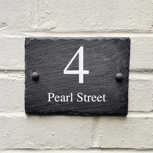 Bespoke Slate House Signs - Handmade Custom Door Number Wall Plaque with Rustic Black Farmhouse Design - Includes Screws & Fixings - Ideal for Home, Office, Gate, Porch - 200x150mm