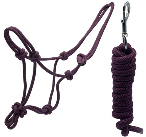 Horse Rope Halter Stiff Polyester Training Halter With Matching Lead Rope For Horses Multiple Sizes Available (Cob, Plum)