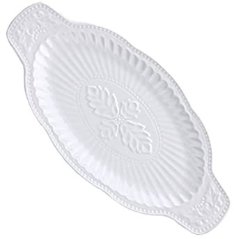 HOMSFOU Lace French Double-Eared Fish Plate Ceramic Steamed Fish Holder Restaurant Quality Plate