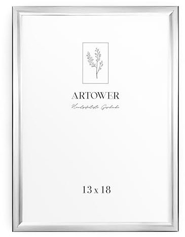 Artower® Bilderrahmen Silber Metall Dünner Rahmen für 13 x 18 cm | Posterrahmen Groß Collage | Picture Frame Metal 13x18 cm | Aluminium Schmal Bilderrahmen | Silver Poster Rahmen