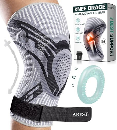 AREST Kniebandage Männer und Damen - Bandage knie mit Kompressionsband - Kompression Kniestütze mit Seitenstabilisatoren für Sport (L)