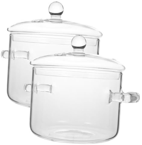 PRETYZOOM 2 Pz Pentola Da Minestra Pentola Più Calda Pentola Per Zuppa in Vetro Con Coperchio Scalda Tè Per Teiera Cibo Pentola Per Salsa Bambino Alto Vetro Borosilicato Burro