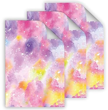 12 Geschenkpapier-Bögen Aquarell hochwertige reißfeste Geschenkverpackung Packpapier mit Muster Motiv bunt für Kinder und Erwachsene Mädchen (12 Bögen je A3-Format)