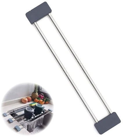 HOTMNTY Rejilla de Drenaje Telescópica de Acero Inoxidable, Escurridor de Fregadero, Escurreplatos Multifuncional Acero Inoxidable, Toallero de Cocina, Escurridor Fregadero Extensible, Gris, 33-56 cm