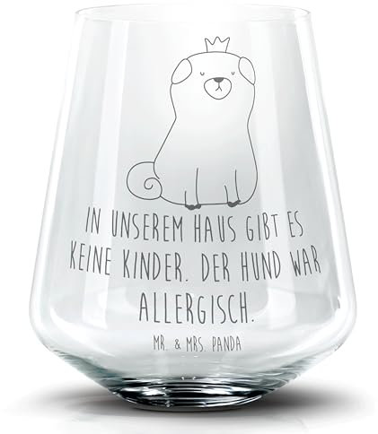 Mr. & Mrs. Panda Cocktail Glas Mops Krone - Geschenk, Hausregel, allergisch, Cocktailglas mit Gravur, Cocktail Glas mit Sprüchen, Tierliebhaber,